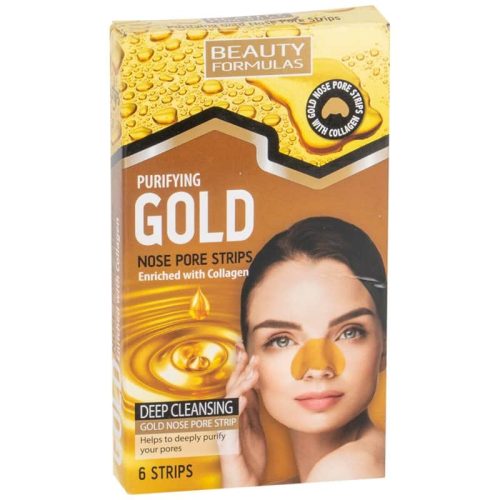 BEAUTY FORMULAS רצועות זהב לניקוי והסרת שחורים מהאף מועשרות בתמציות קולגן 6 יחידות במארז